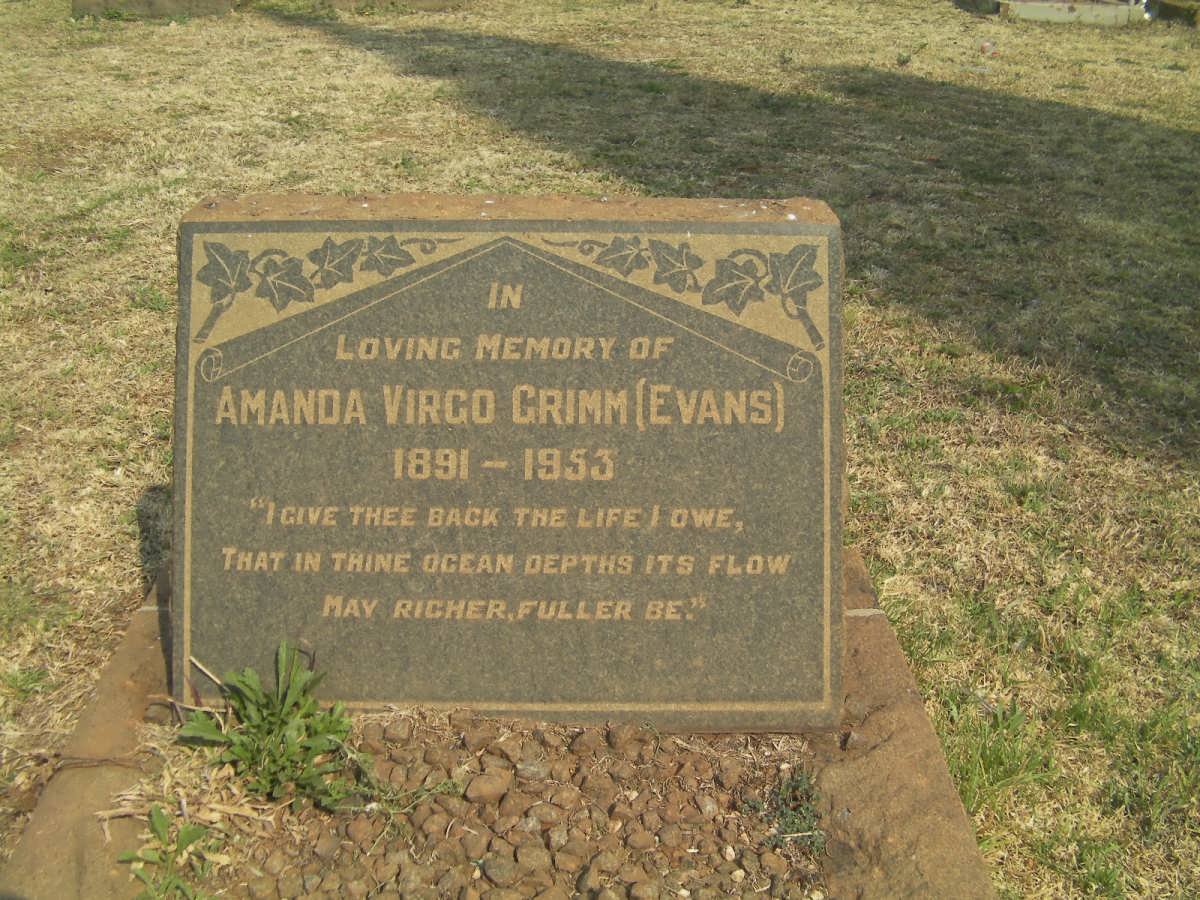 GRIMM Amanda Virgo nee EVANS 1891-1953