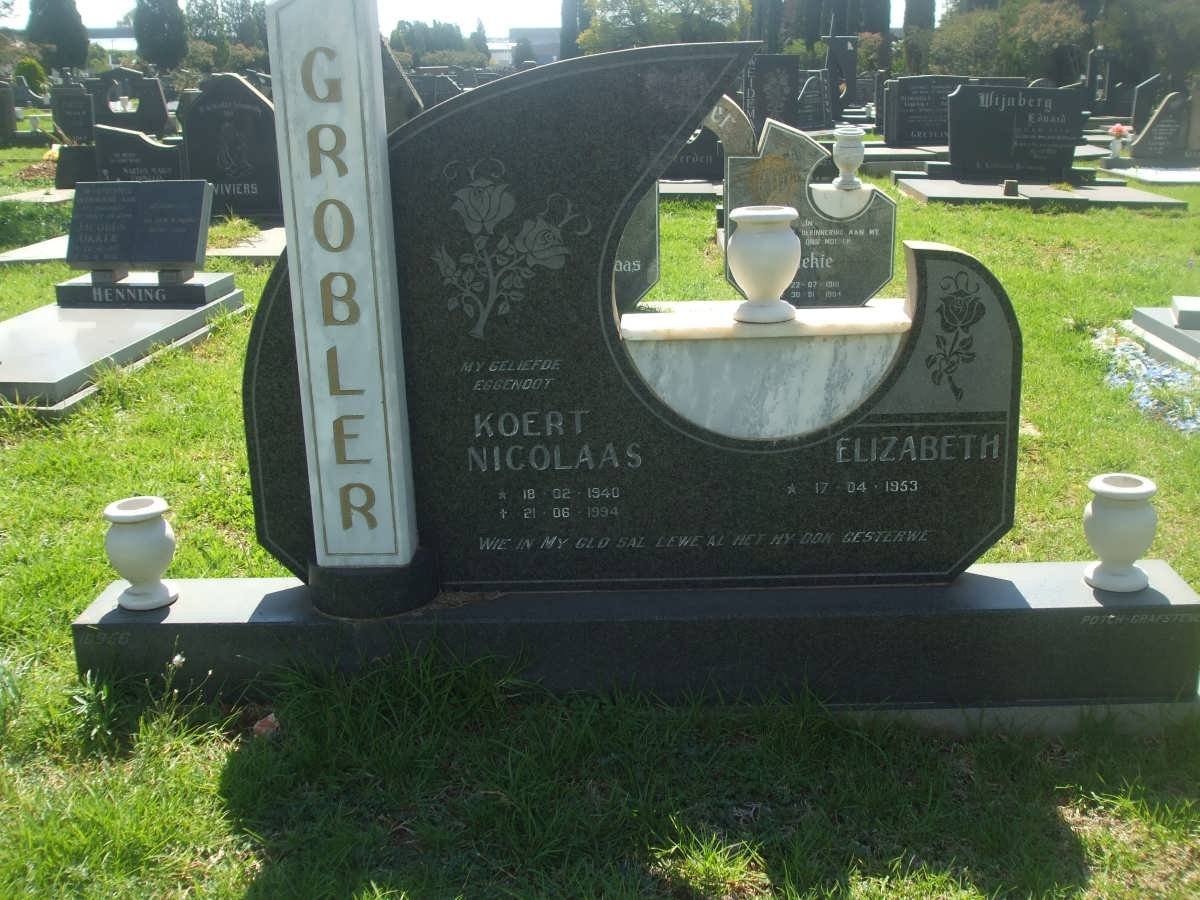 GROBLER Coert Nicolaas 1940-1994 &amp; Elizabeth 1953-