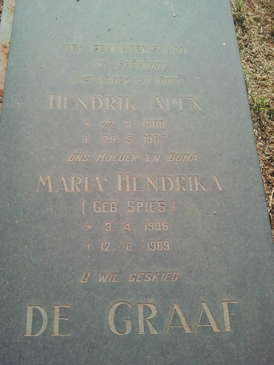 GRAAF Hendrik Alex, de 1908-1987 &amp; Maria Hendrika SPIES 1906-1989
