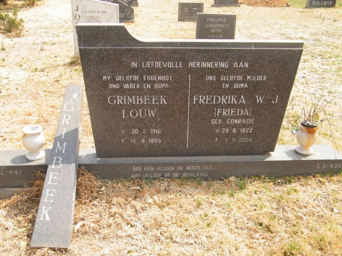 GRIMBEEK Louw 1918-1995 &amp; Frederika W.J. CONRADIE 1922-2004