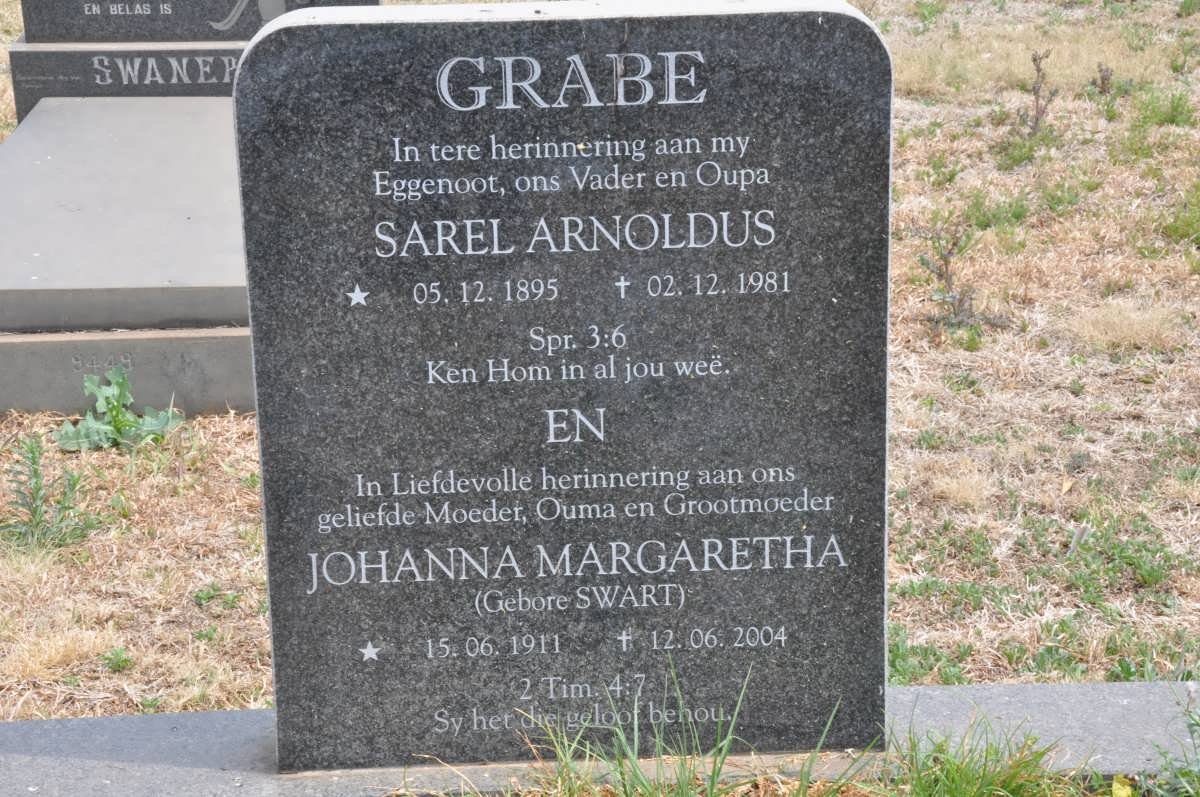 GRABE Sarel Arnoldus 1895-1981 &amp; Johanna Margaretha SWART 1911-2004