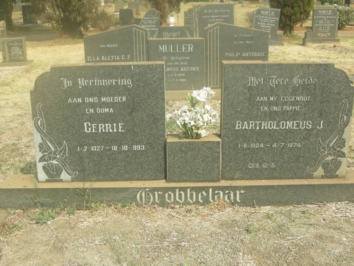 GROBBELAAR Bartholomeus J. 1924-1974 &amp; Gerrie 1927-1993