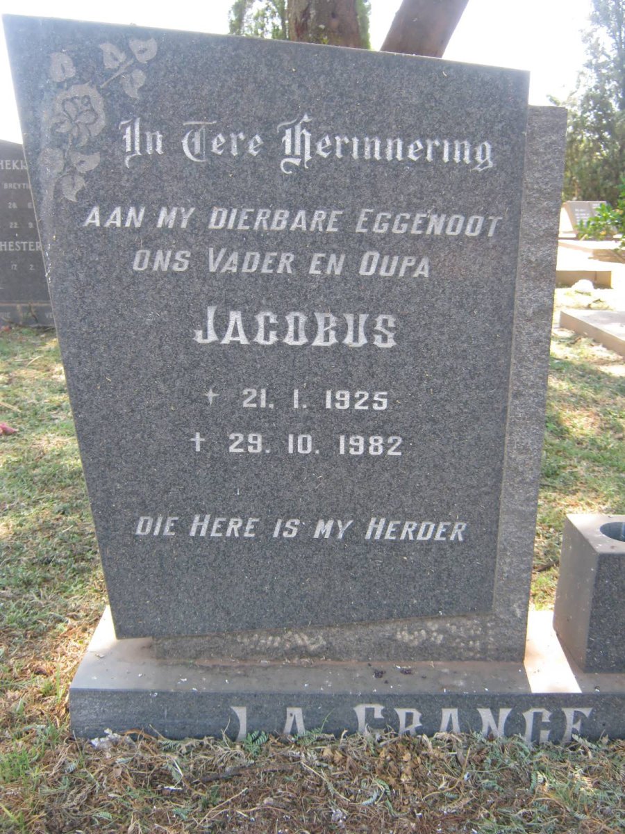 GRANGE Jacobus, la 1925-1982