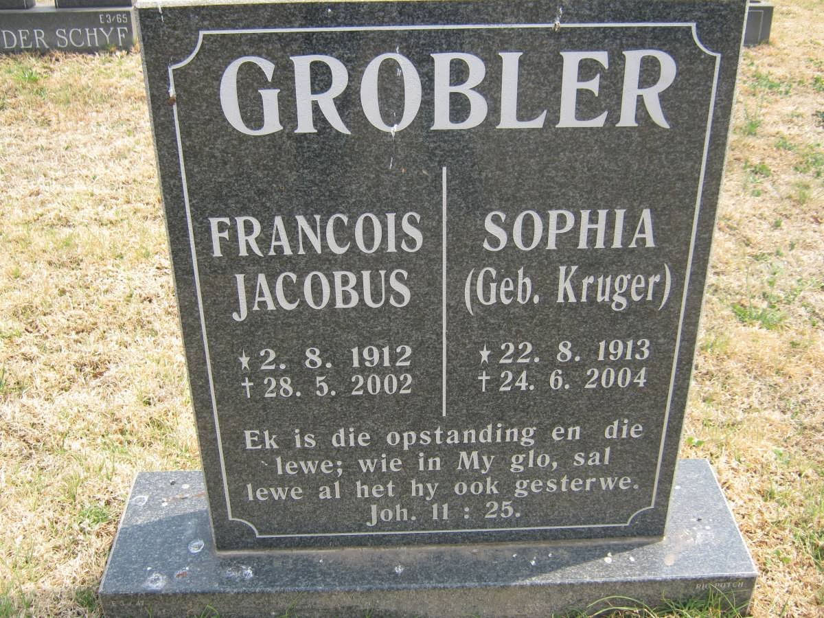 GROBLER Francois Jacobus 1912-2002 &amp; Sophia KRUGER 1913-2004