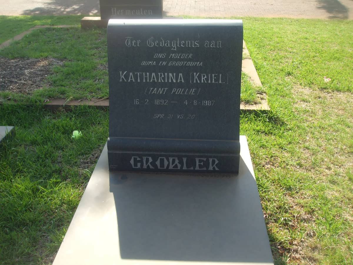 GROBLER Catharina nee KRIEL 1892-1987