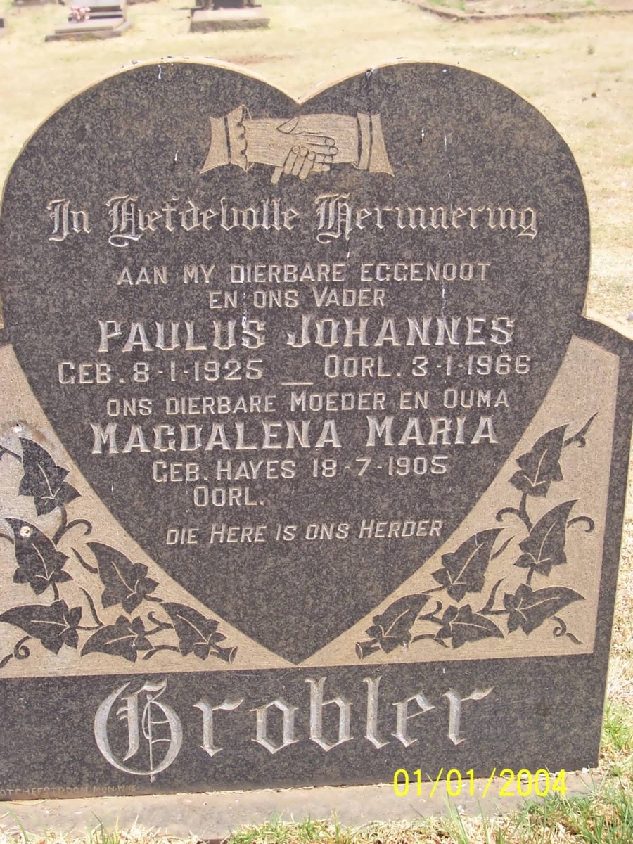GROBLER Paulus Johannes 1925-1966 &amp; Magdalena Maria HAYES 1905-