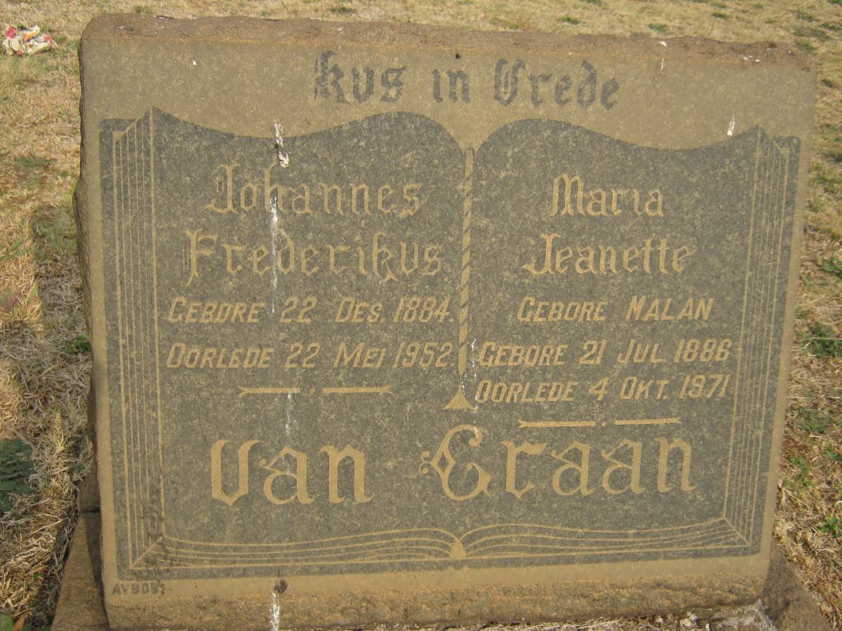 GRAAN Johannes Frederikus, van 1884-1952 &amp; Maria Jeanette MALAN 1886-1971