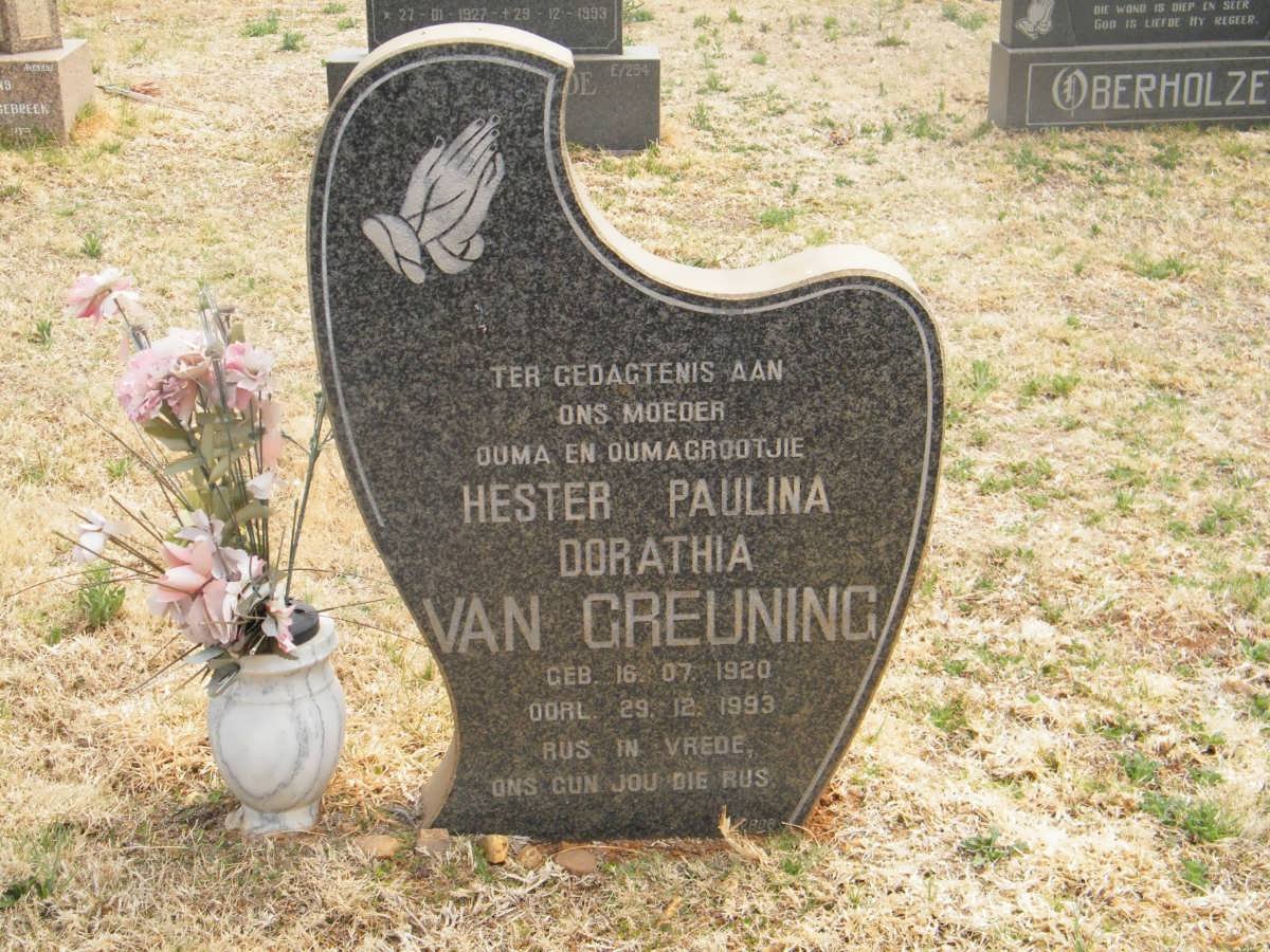 GREUNING Hester Paulina Dorathia, van 1920-1993