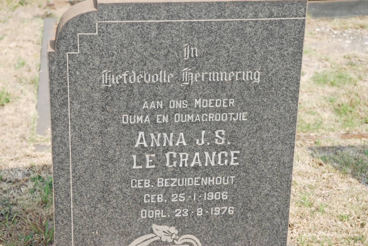 GRANGE Anna J.S., le nee BEZUIDENHOUT 1906-1976