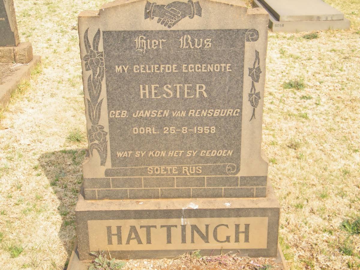 HATTINGH Hester nee JANSEN VAN RENSBURG -1958