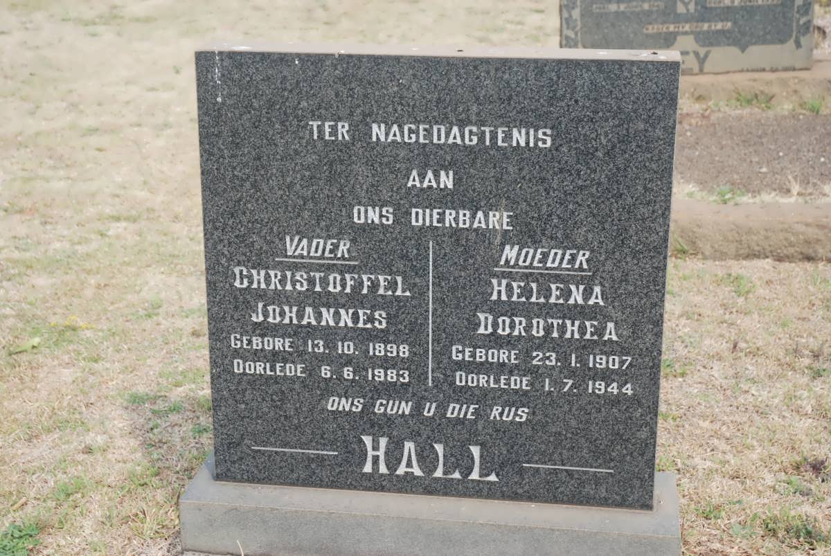 HALL Christoffel Johannes 1898-1983 &amp; Helena Dorothea 1907-1944