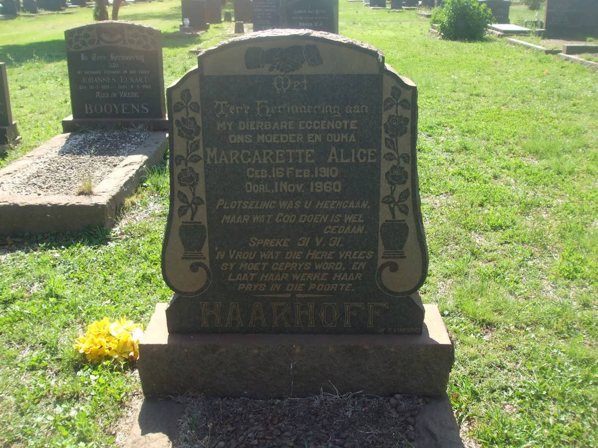 HAARHOFF Margarette Alice 1910-1960