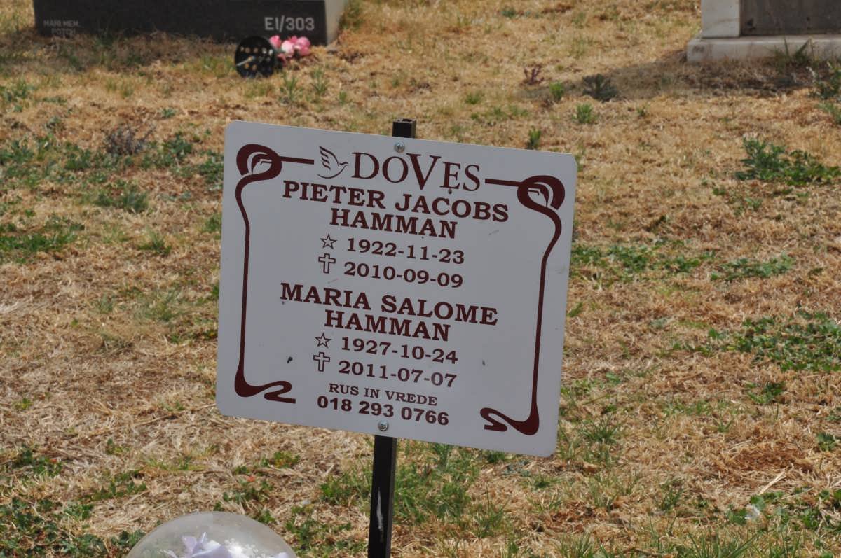 HAMMAN Pieter Jacobs 1922-2010 &amp; Maria Salome 1927-2011