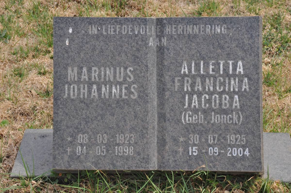 HARMSE Marinus Johannes 1923-1998 &amp; Alletta Francina Jacoba JONCK 1925-2004