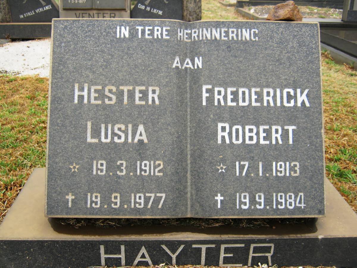 HAYTER Frederick Robert 1913-1984 &amp; Hester Lusia 1912-1977