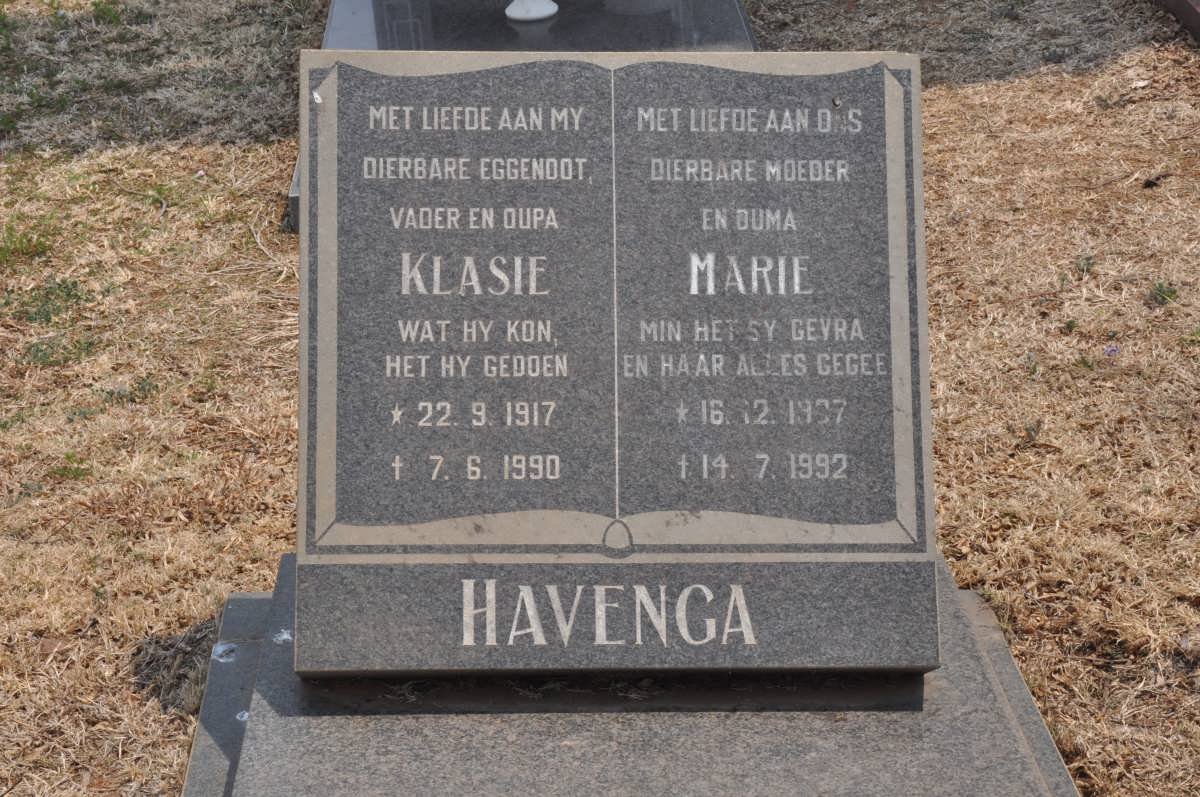 HAVENGA Klasie 1917-1990 &amp; Marie 1937-1992