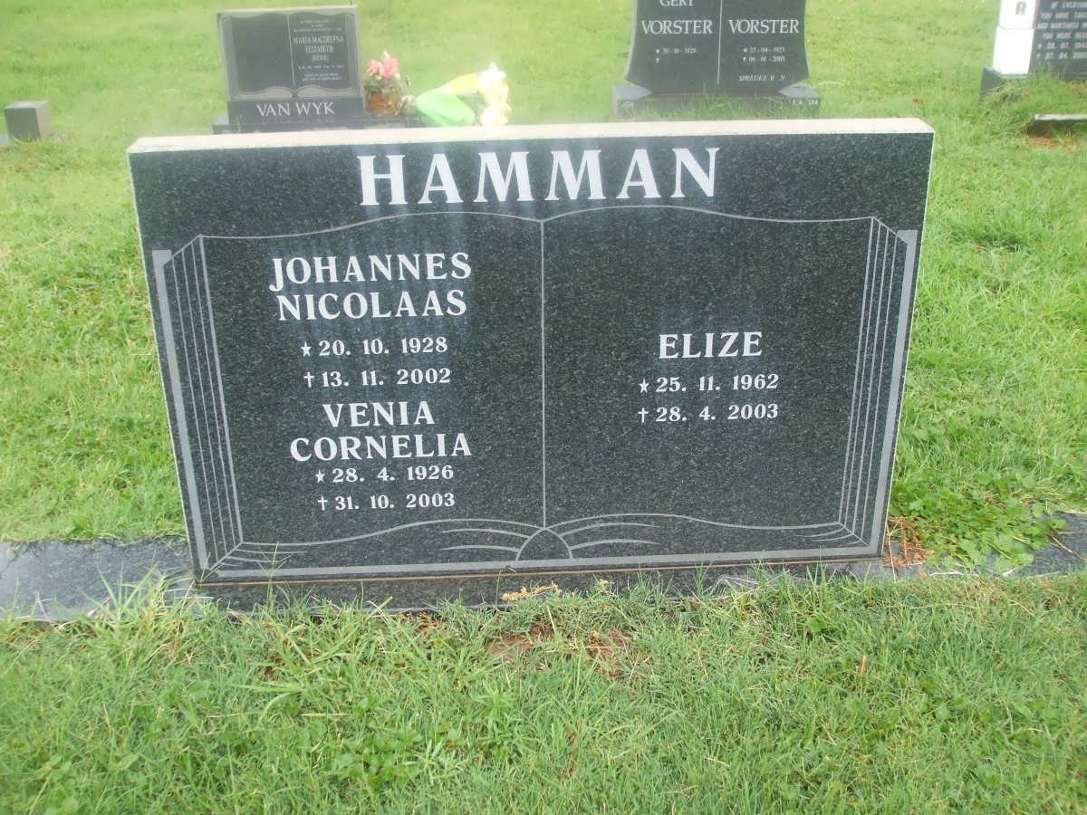 HAMMAN Johannes Nicolaas 1928-2002 &amp; Venia Cornelia 1926-2003 :: HAMMAN Elize 1962-2003