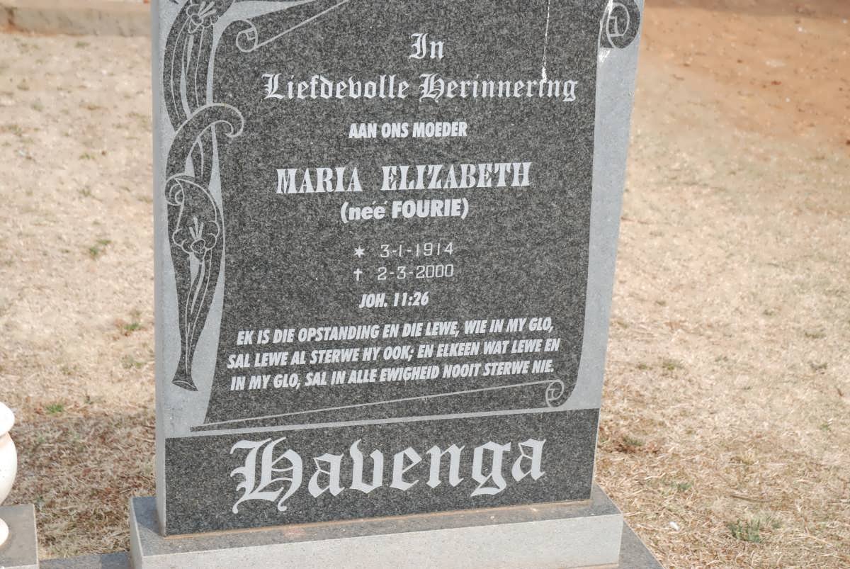 HAVENGA Maria Elizabeth nee FOURIE 1914-2000