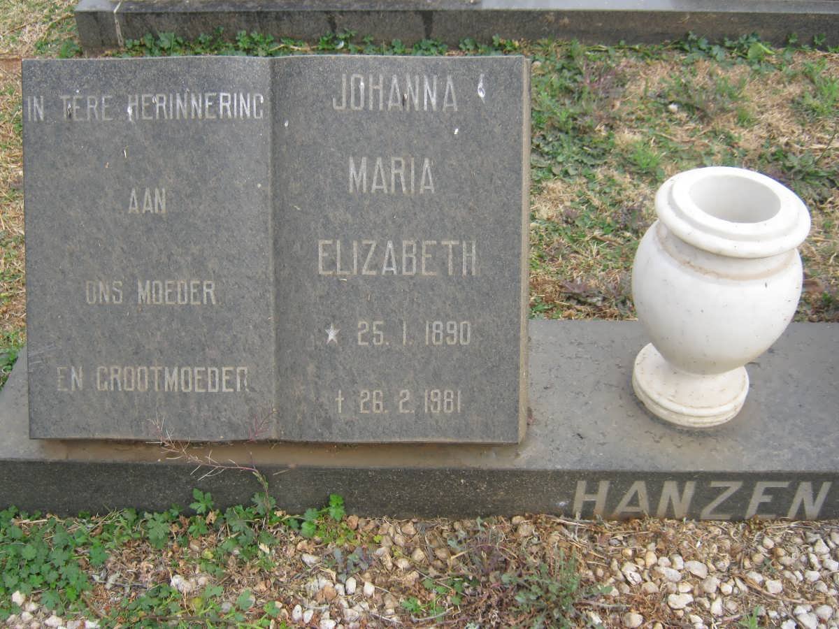 HANZEN Johanna Elizabeth 1890-1981