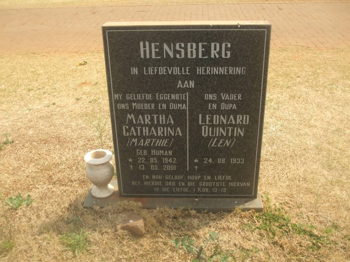 HENSBERG Martha Catharina nee HUMAN 1942-2001