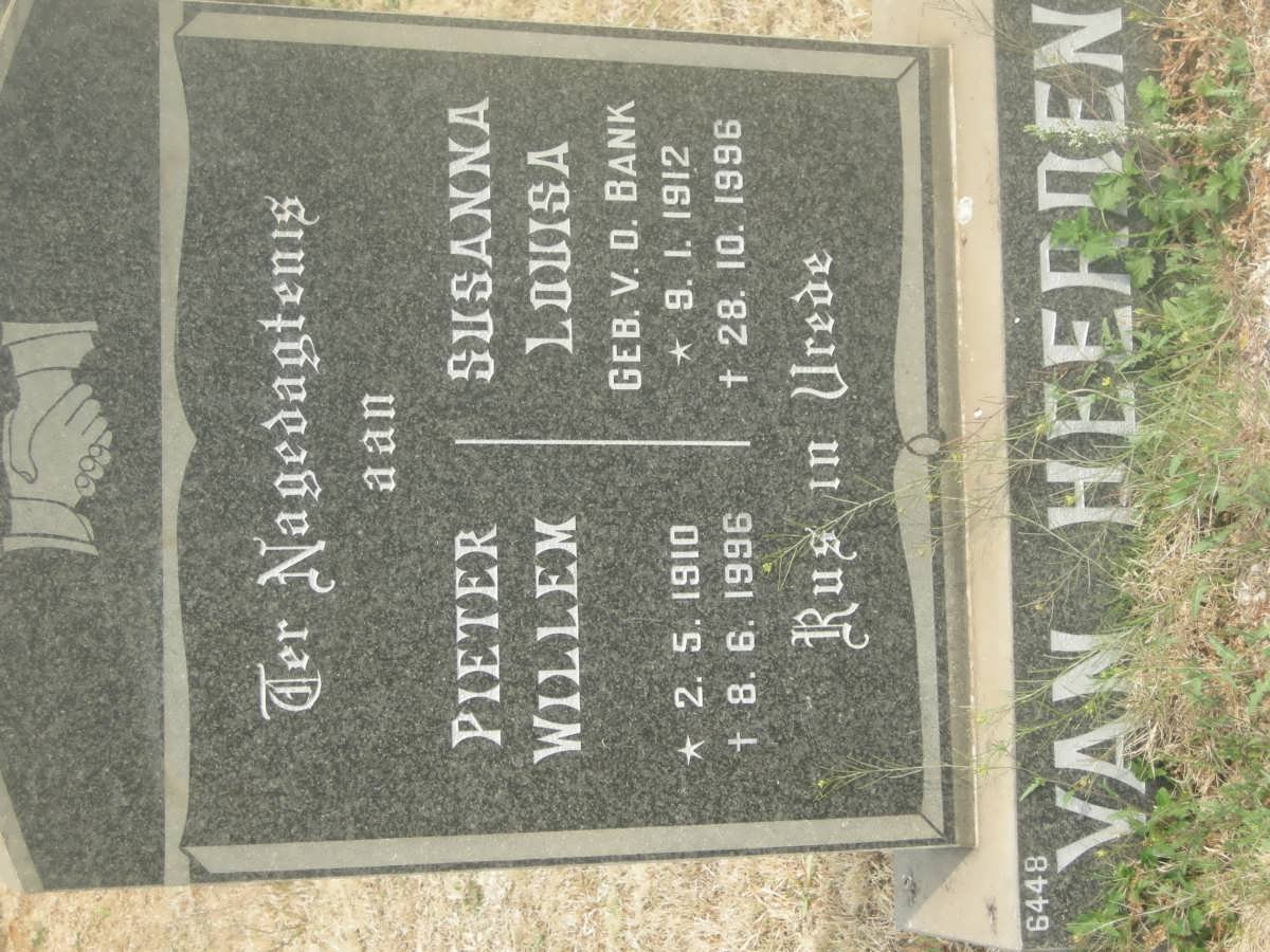HEERDEN Pieter Willem, van 1910-1996 &amp; Susanna Louisa V.D. BANK 1912-1996