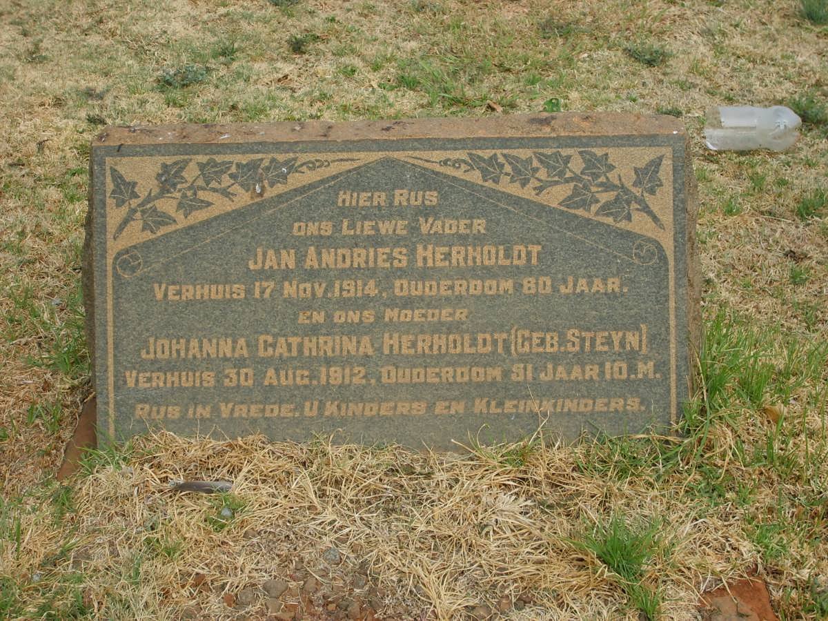 HERHOLDT Jan Andries -1914 &amp; Johanna Cathrina STEYN -1912