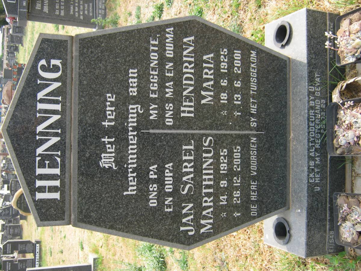 HENNING Jan Sarel Marthinus 1925-2005 &amp; Hendrina Maria 1925-2001