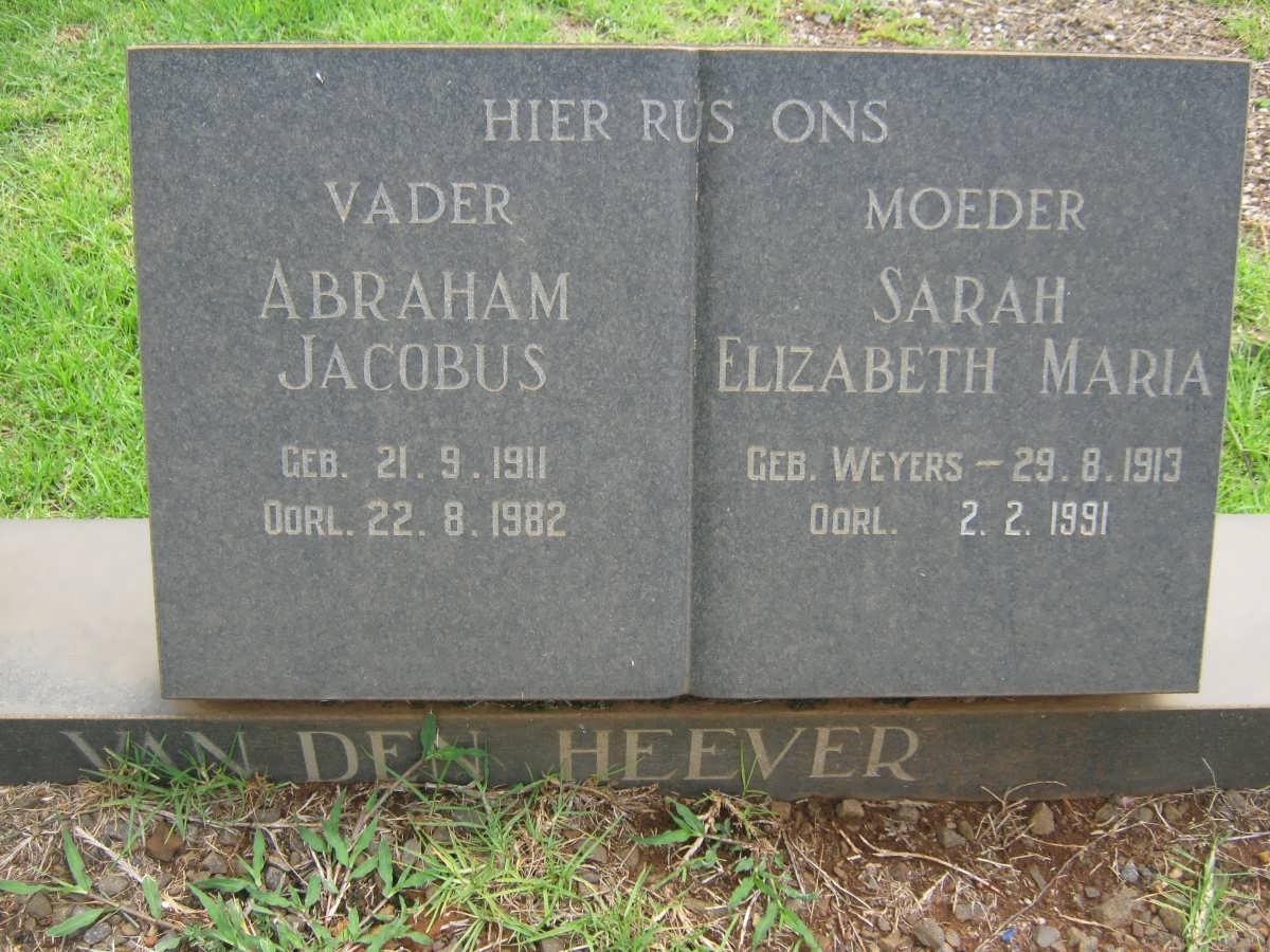 HEEVER Abraham Jacobus, van den 1911-1982 &amp; Sarah Elizabeth Maria WEYERS 1913-1991