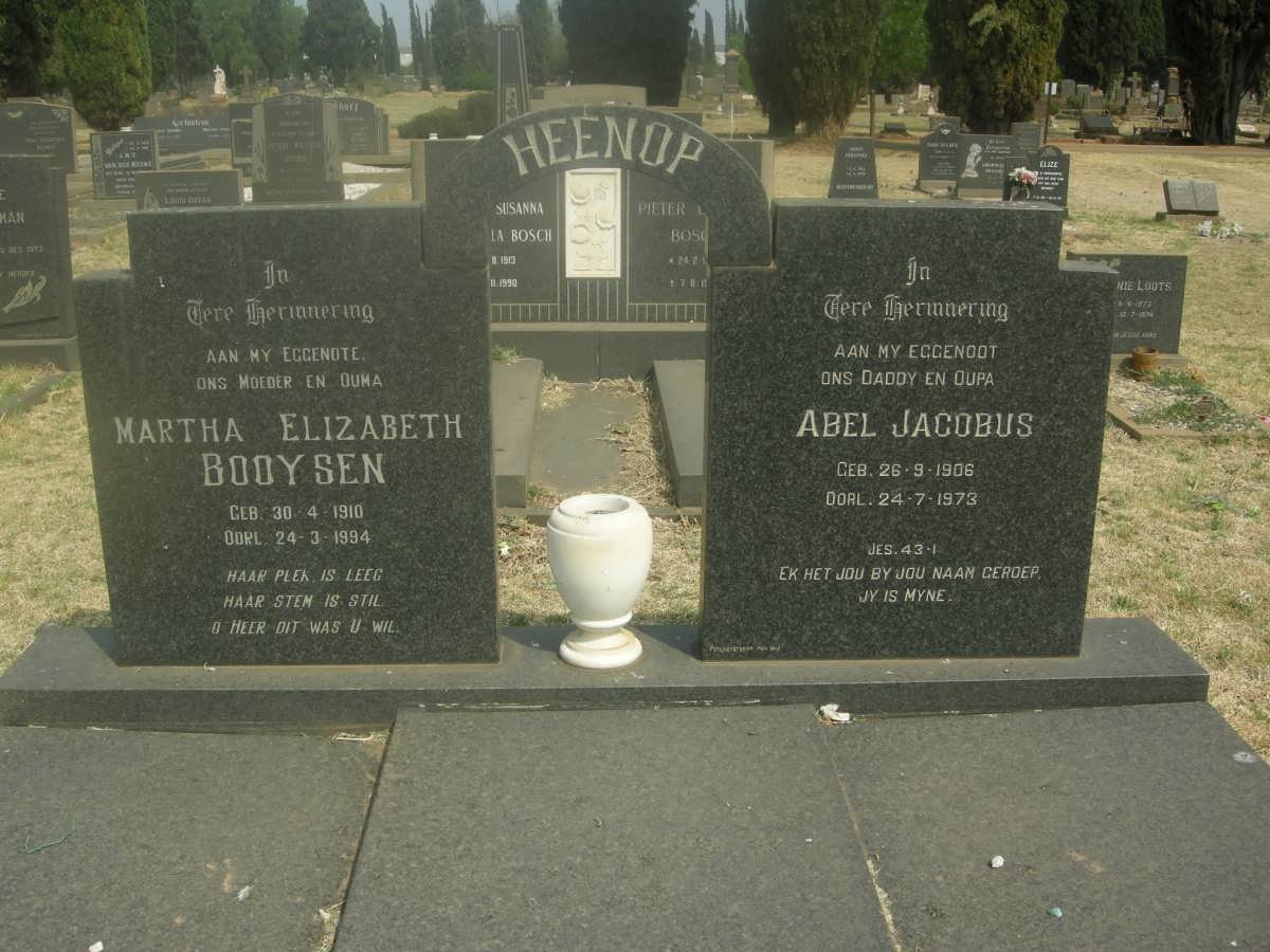 HEENOP Abel Jacobus 1906-1973 &amp; Martha Elizabeth BOOYSEN 1910-1994
