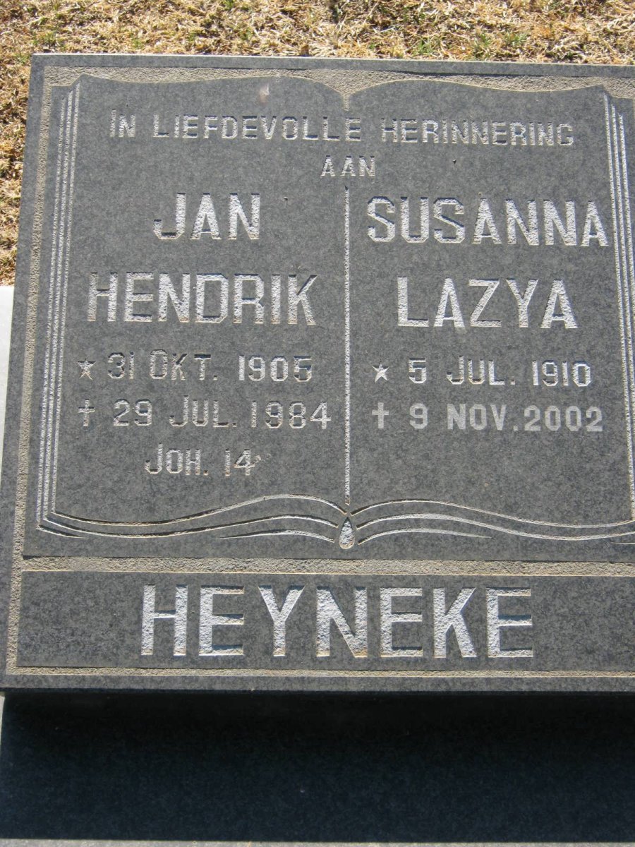 HEYNEKE Jan Hendrik 1905-1984 &amp; Susanna Lazya 1910-2002