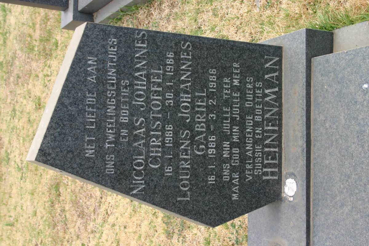 HEINENMAN Nicolaas Johannes Christoffel 1986-1986 :: HEINENMAN Lourens Johannes Gabriel 1986-1986