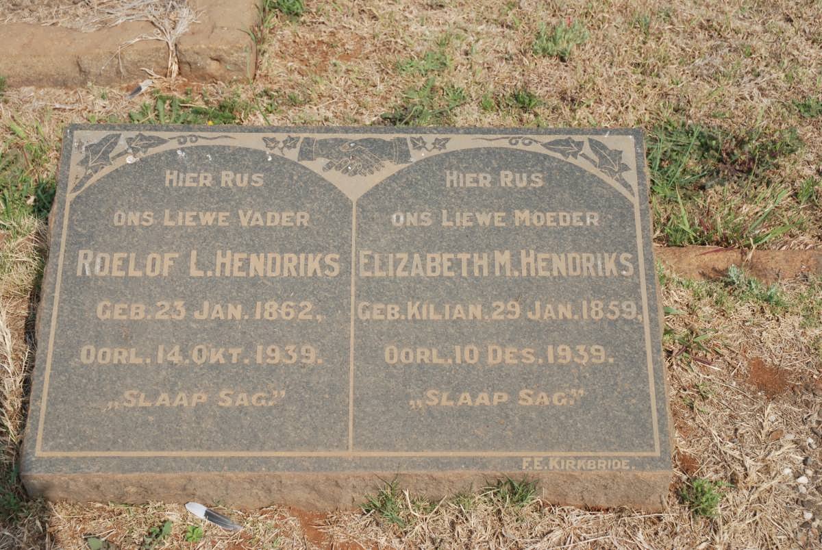 HENDRIKS Roelof L. 1862-1939 &amp; Elizabeth M. KILIAN 1859-1939 