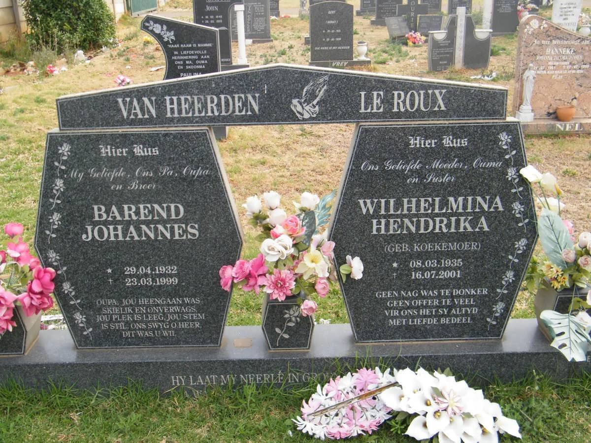HEERDEN Barend Johannes, van 1932-1999 &amp; Wilhelmina Hendrika LE ROUX nee KOEKEMOER 1935-2001