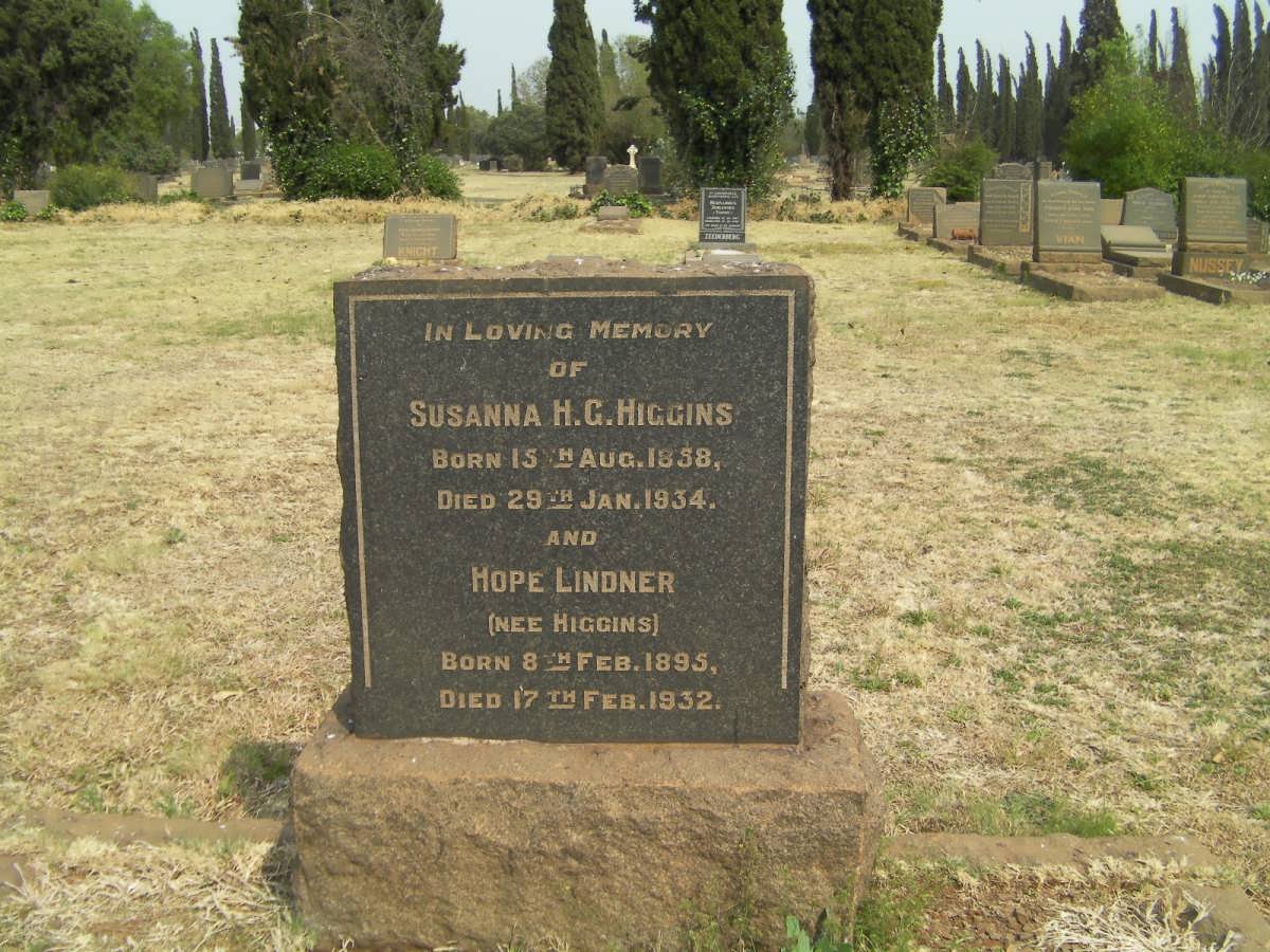 HIGGINS Susanna H.G. 1858-1934 :: LINDNER Hope nee HIGGINS 1895-1932