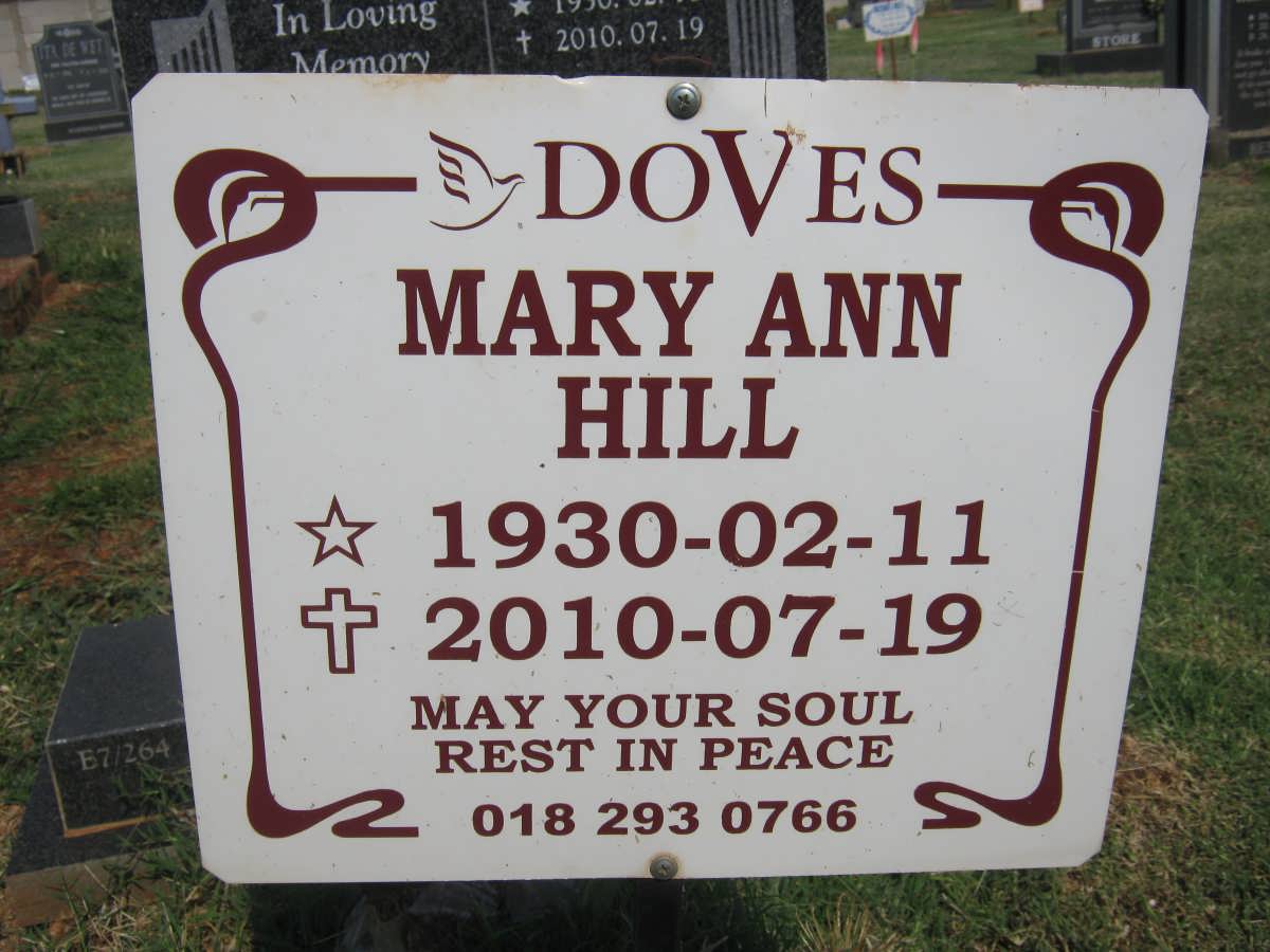 HILL Mary Ann 1930-2010