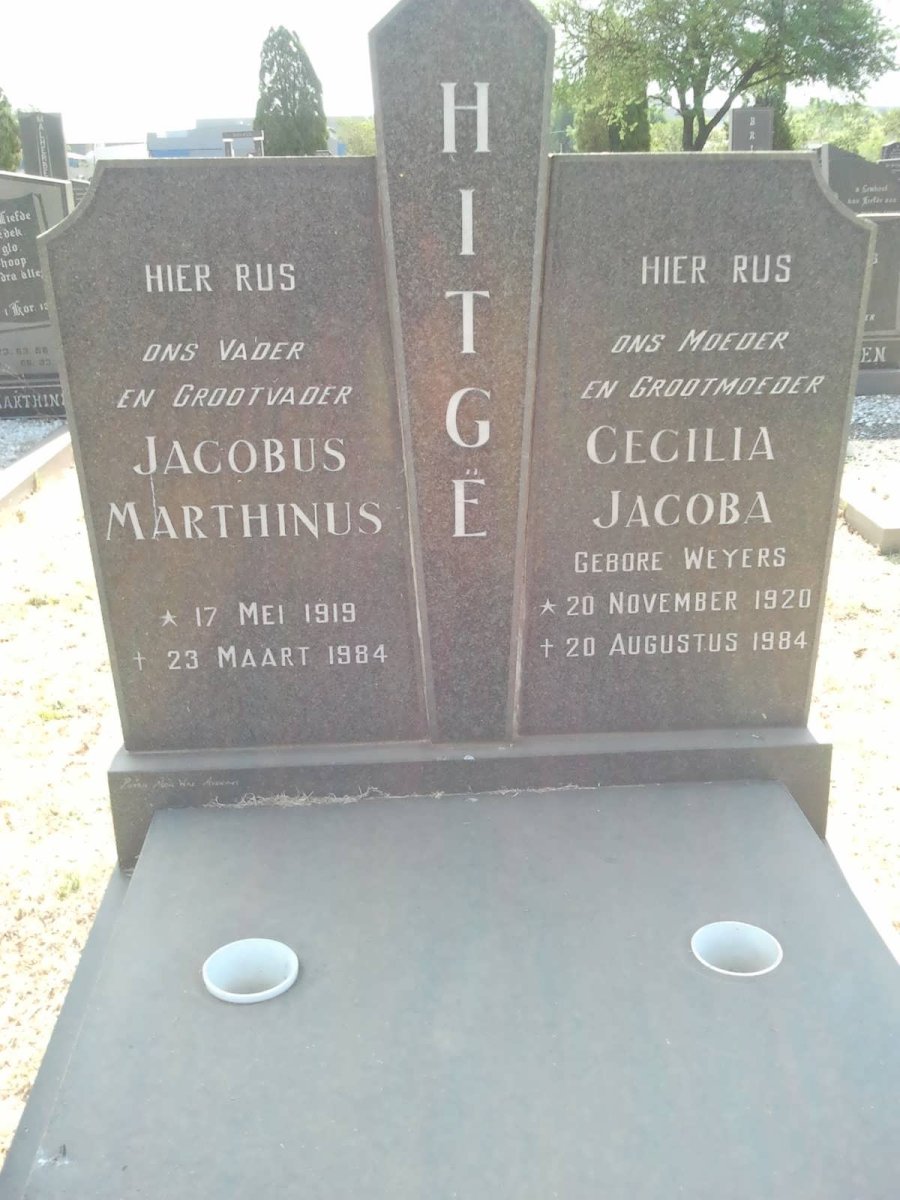 HITGË Jacobus Marthinus 1919-1984 &amp; Cecilia Jacoba WEYERS 1920-1984