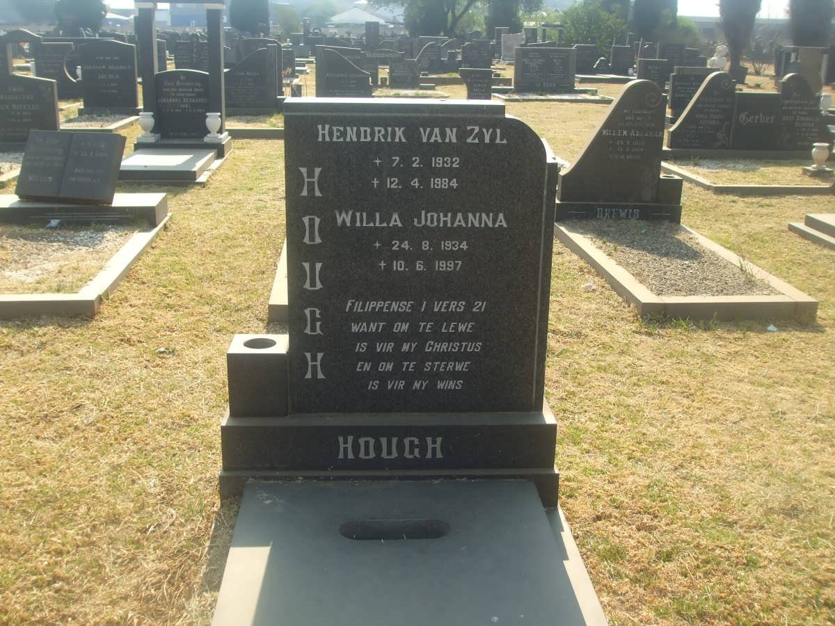 HOUGH Hendrik Van Zyl 1932-1984 &amp; Willa Johanna 1934-1997