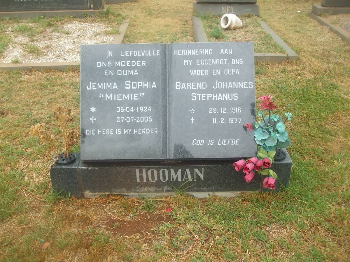 HOOMAN Barend Johannes Stephanus 1916-1977 &amp; Jemina Sophia 1924-2006