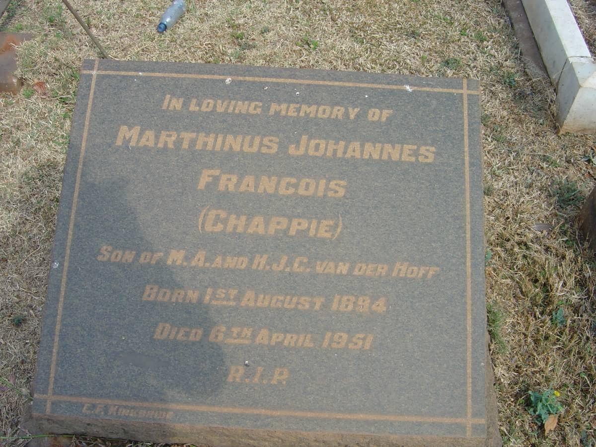 HOFF Marthinus Johannes Francois, van der 1894-1951