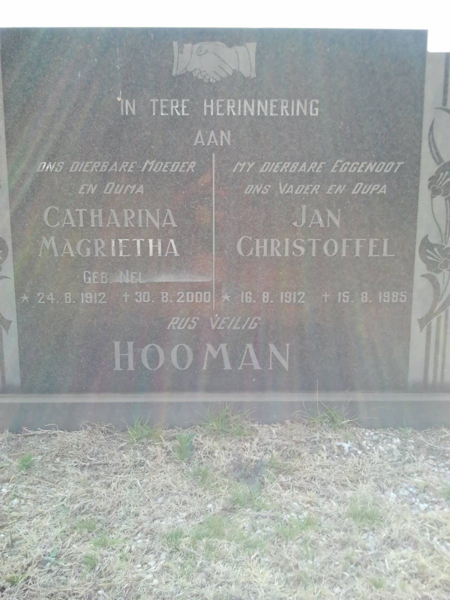 HOOMAN Jan Christoffel 1912-1985 &amp; Catharina Magrietha NEL 1912-2000