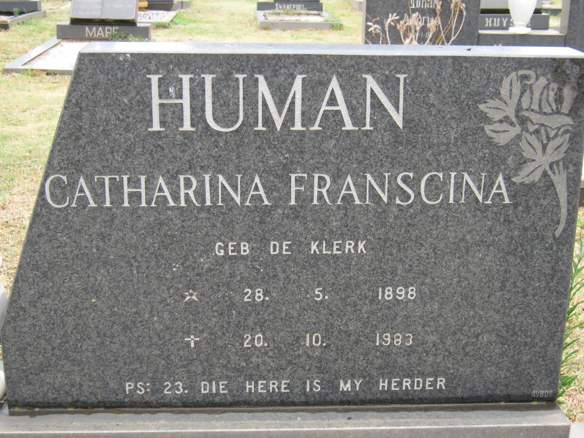 HUMAN Catharina Franscina nee DE KLERK 1898-1983