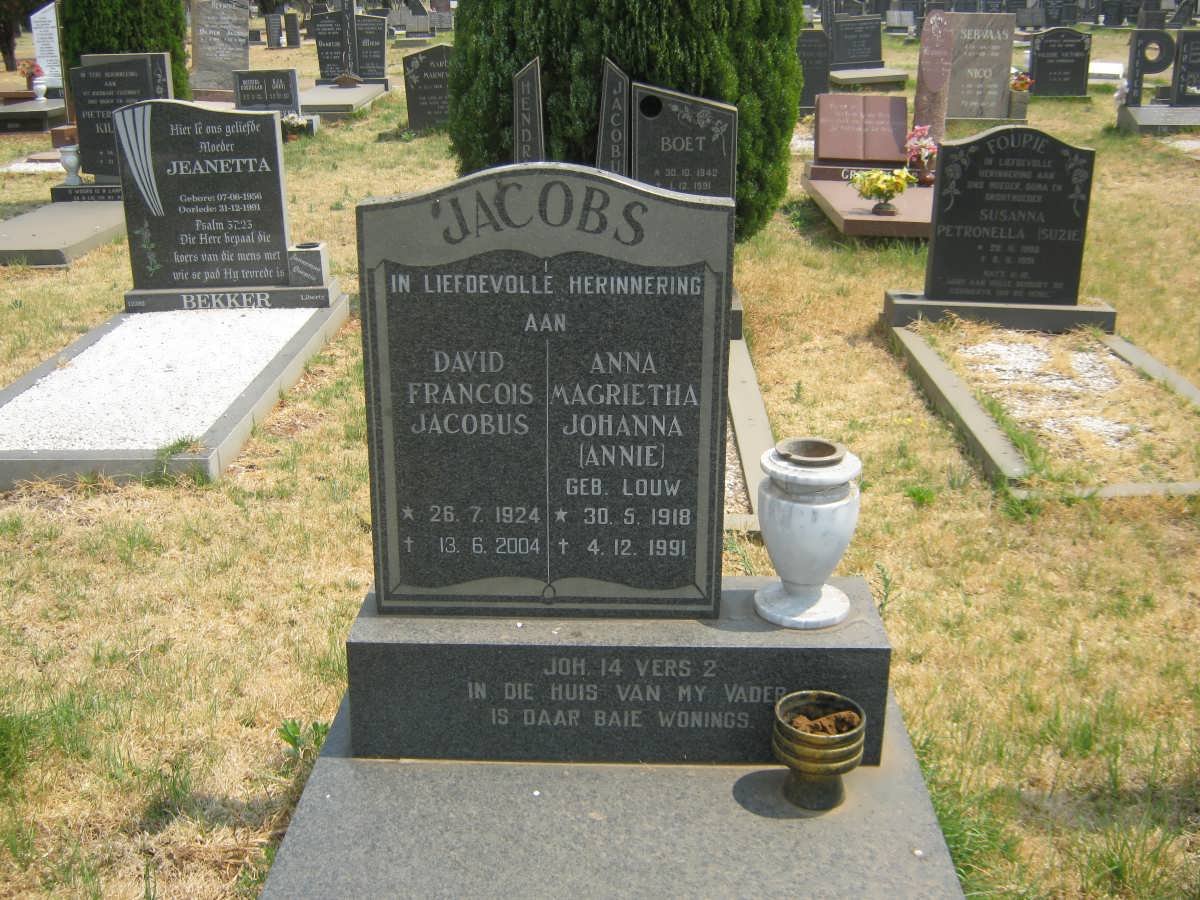 JACOBS David Francois Jacobus 1924-2004 &amp; Anna Magrietha Johanna LOUW 1918-1991
