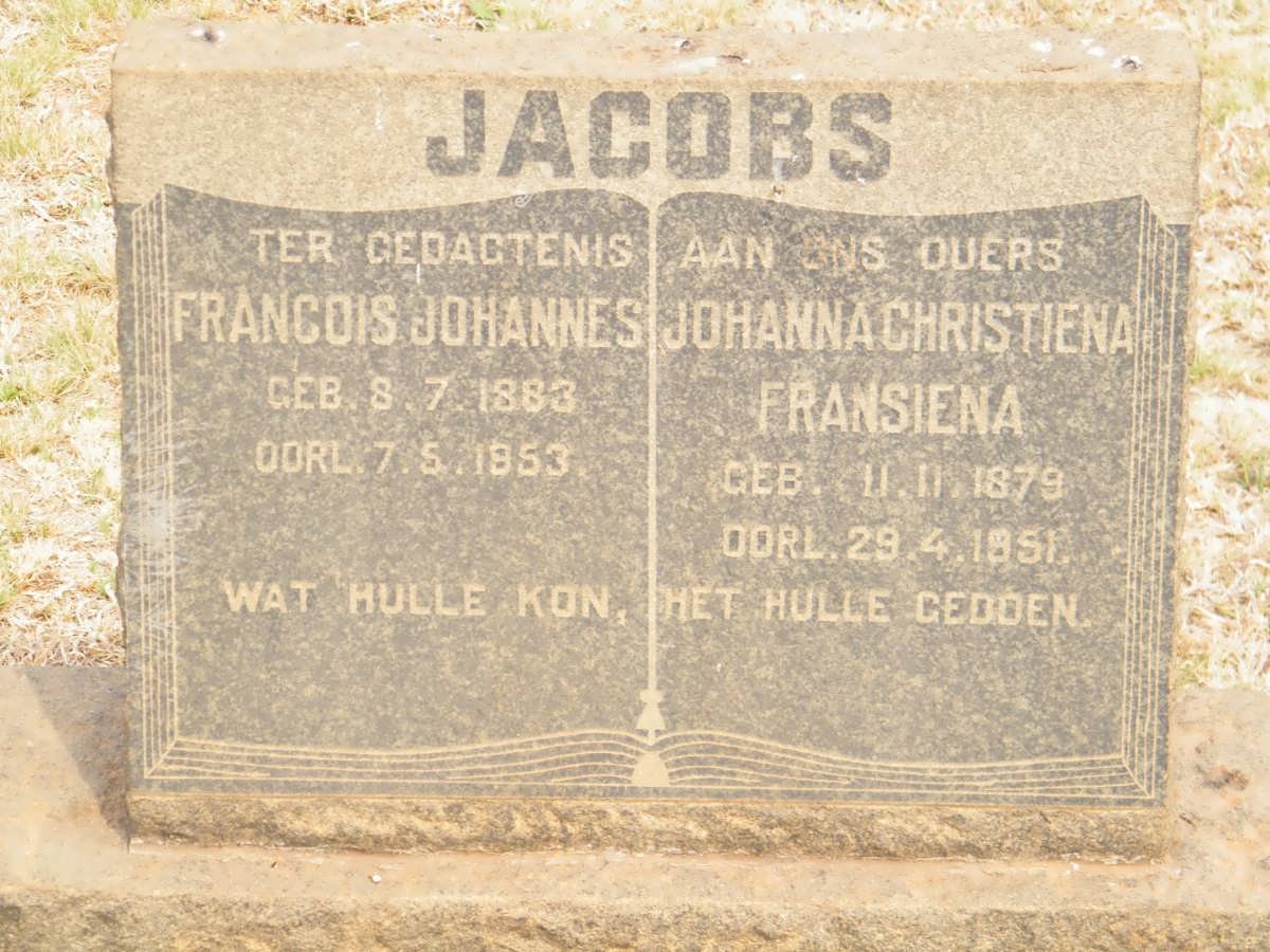 JACOBS Francois Johannes 1863-1953 &amp; Johanna Christiena Fransiena 1879-1951