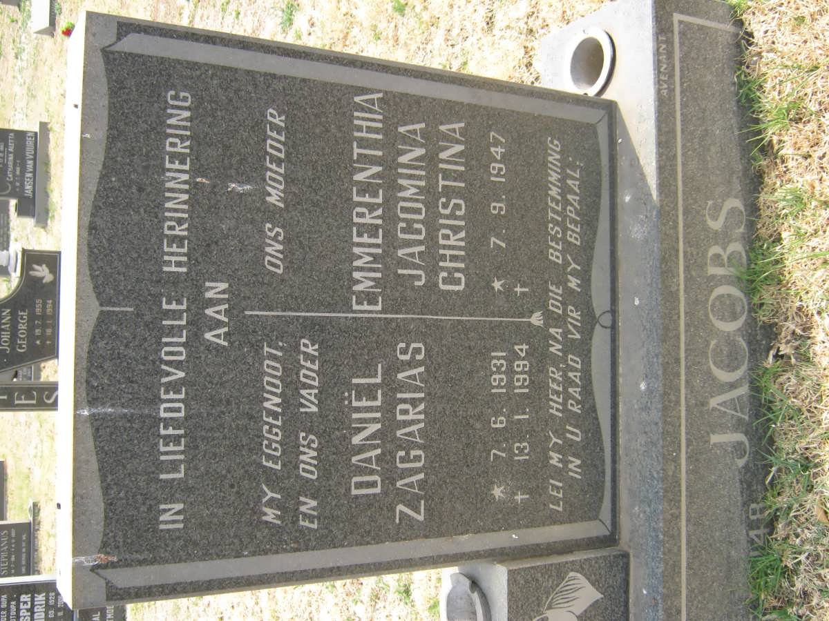 JACOBS Daniël Zagarias 1931-1994 &amp; Emmerenthia Jacomina Christina 1947-