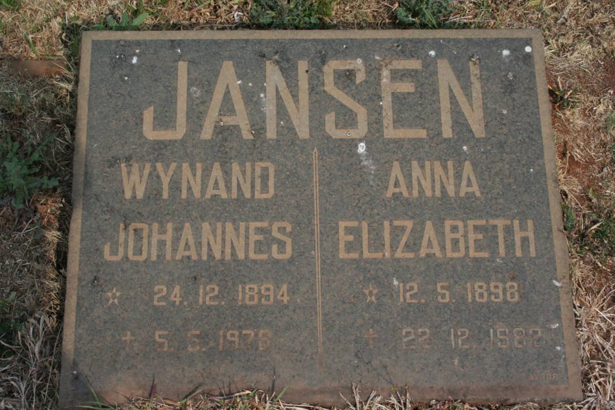 JANSEN Wynand Johannes 1894-1976 &amp; Anna Elizabeth 1898-1982