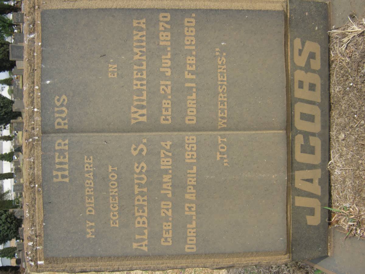 JACOBS Albertus S. 1874-1956 &amp; Wilhelmina 1870-1960