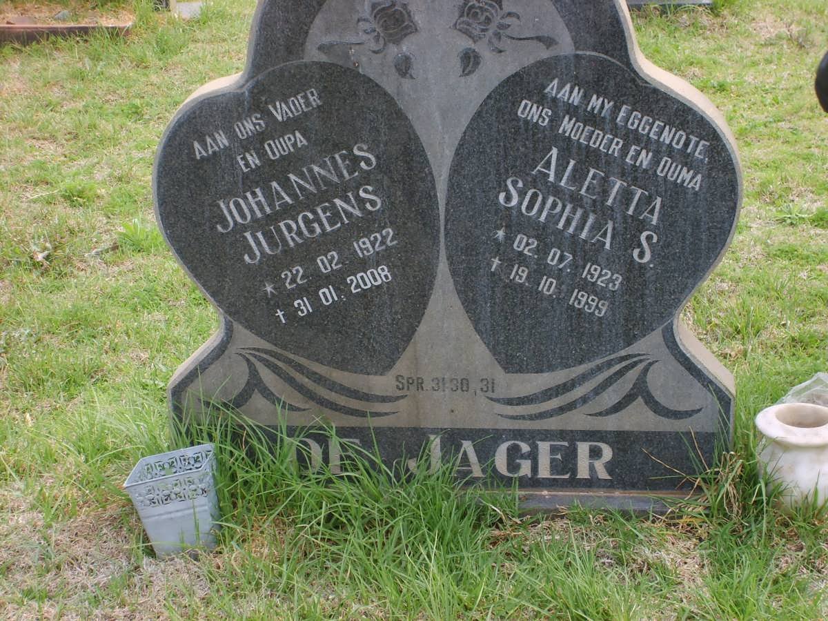 JAGER Johannes Jurgens, de 1922-2008 &amp; Aletta Sophia S. 1923-1999