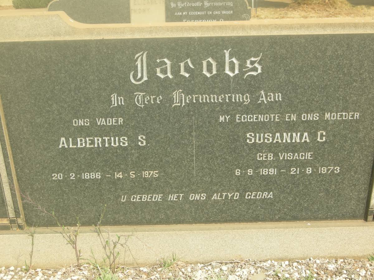 JACOBS Albertus S. 1886-1975 &amp; Susanna C. VISAGIE 1891-1973