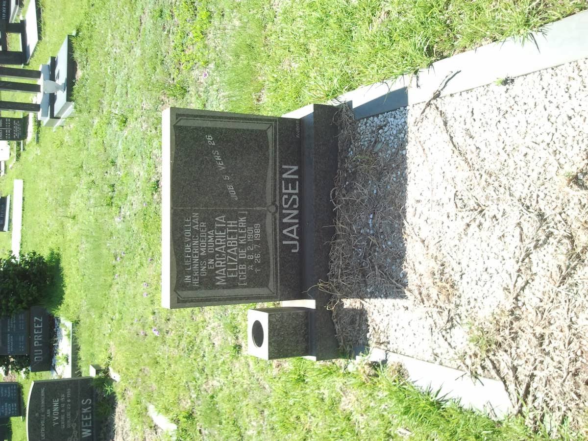 JANSEN Margarieta Elizabeth nee DE KLERK 1901-1989