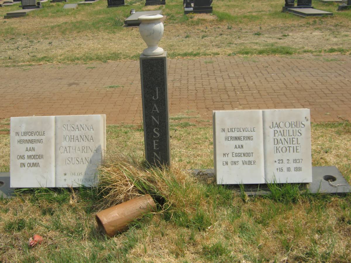 JANSEN Jacobus Paulus Daniël 1937-1991 &amp; Susanna Johanna Catharina -2002